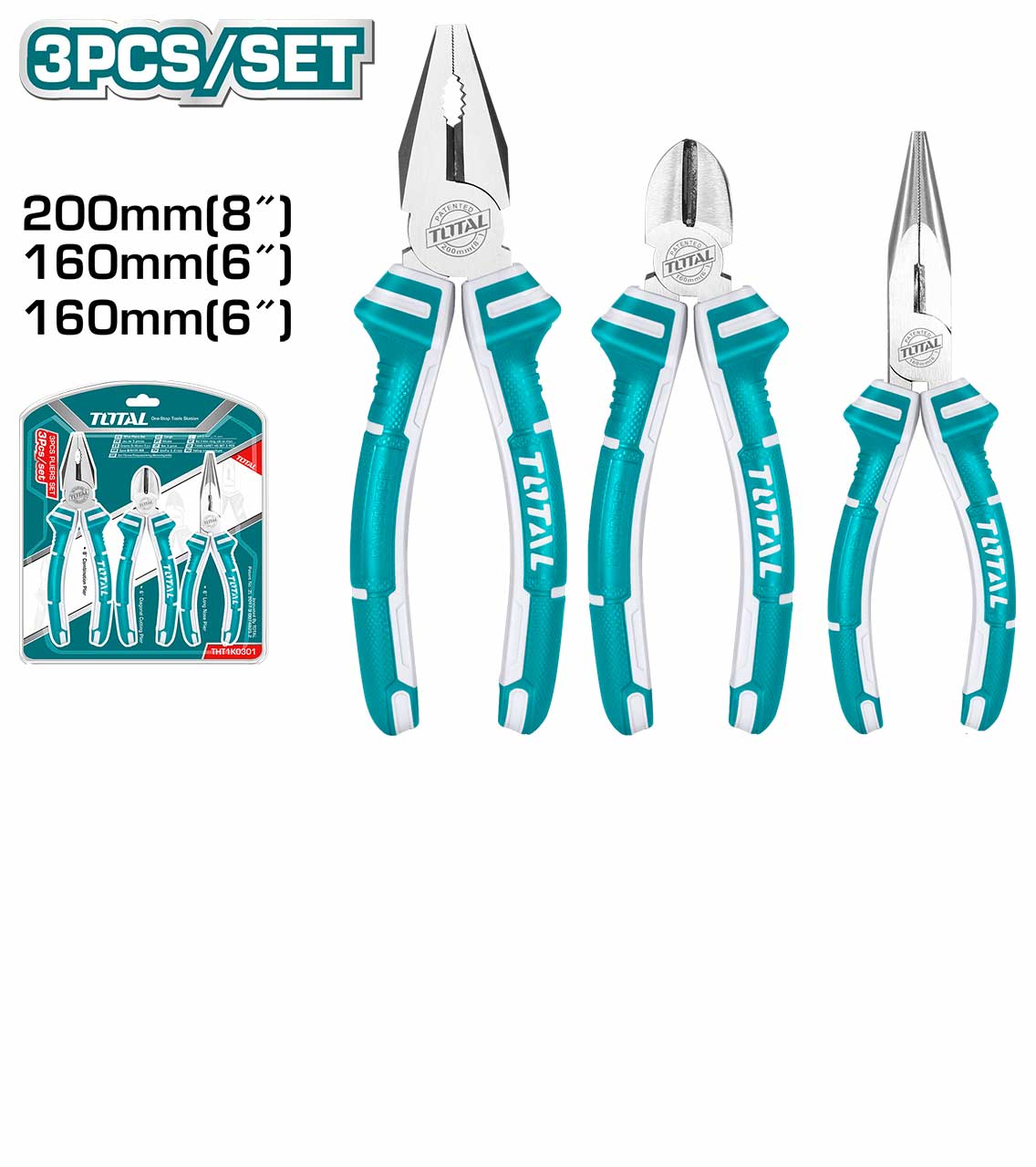 Total 3 Pcs Pliers Set – Ref: tht1k0301---total-3-pcs-pliers-set