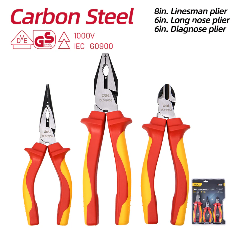 Deli Insulated Pliers Set (3 Pcs) – Ref: edl512003t---deli-insulated-pliers-set-3-pcs