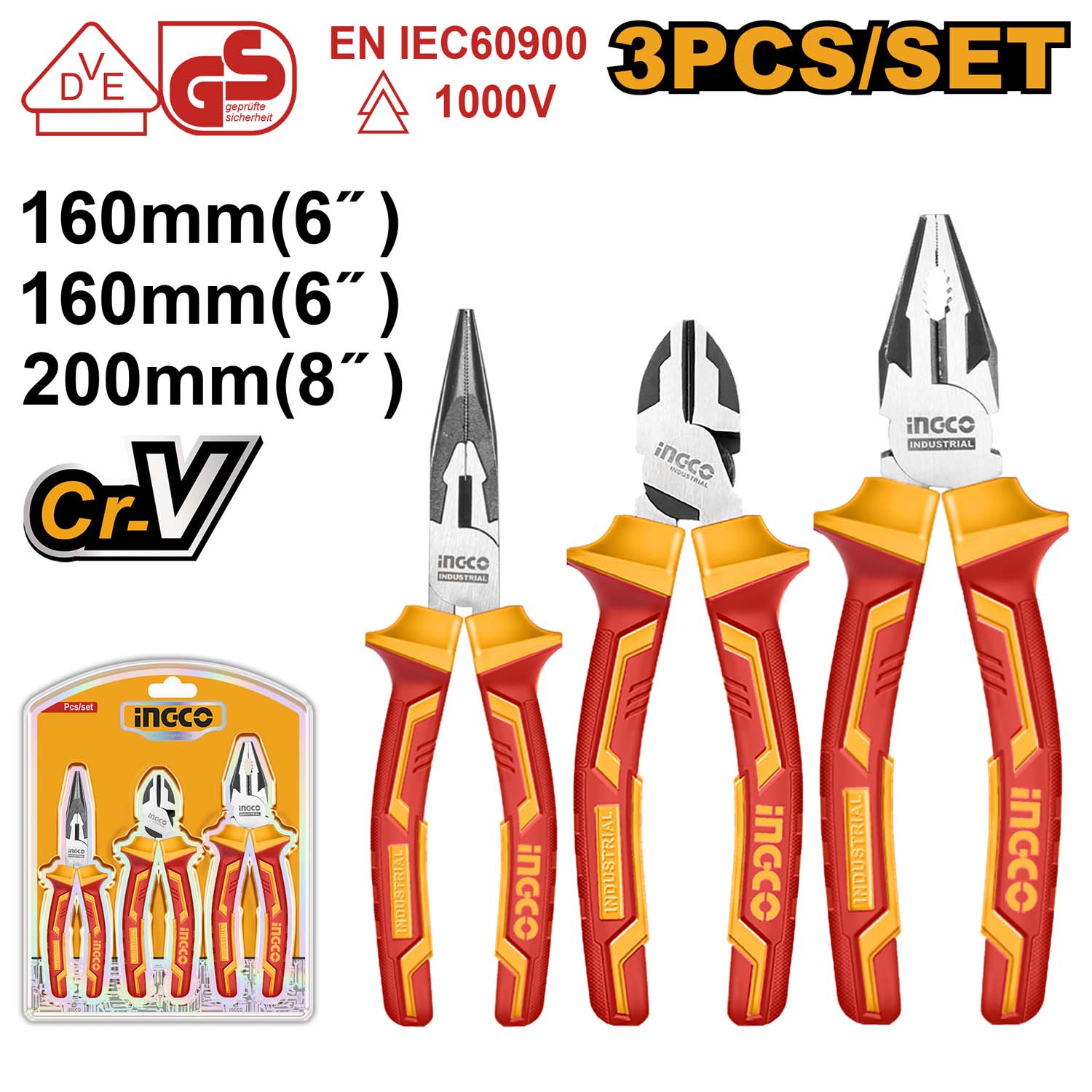 Ingco Insulated Pliers Set (3 Pcs) – Ref: hikps28318---ingco-insulated-pliers-set-3-pcs