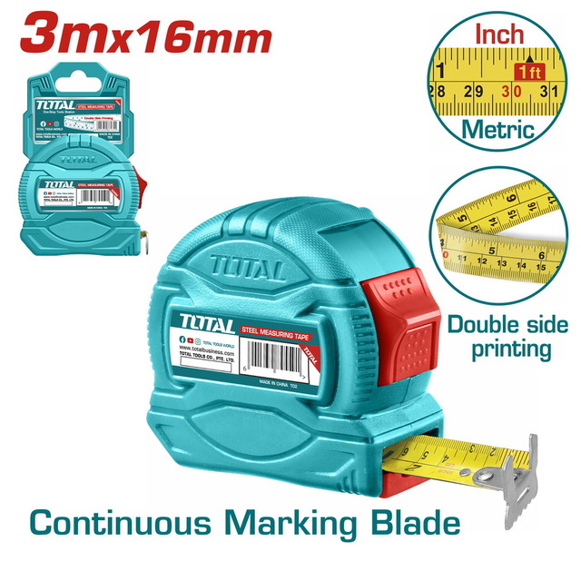 Total 3m x 16mm Steel Measuring Tape – Ref: tmt134316---total-3m-x-16mm-steel-measuring-tape