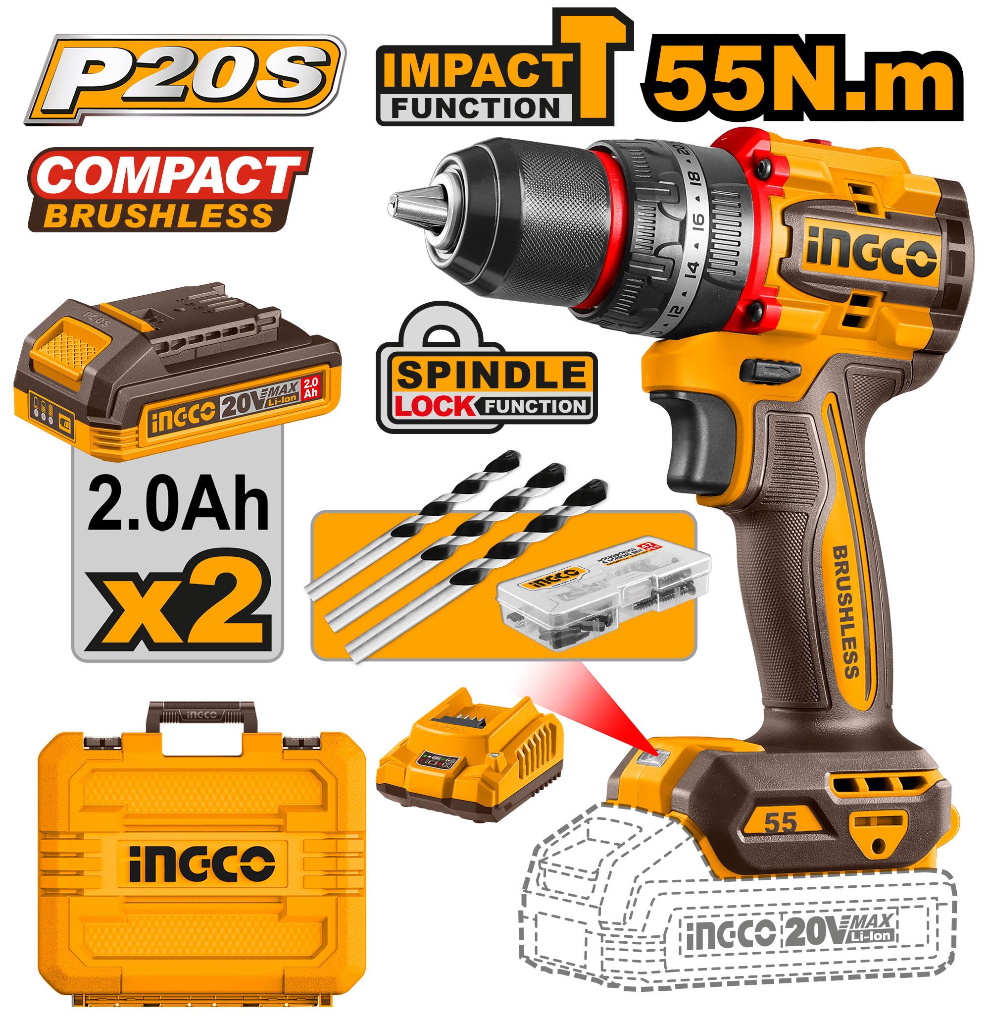 Ingco 20V Cordless Impact Drill (55nm) – Ref: cidli20558---ingco-20v-cordless-impact-drill-55nm
