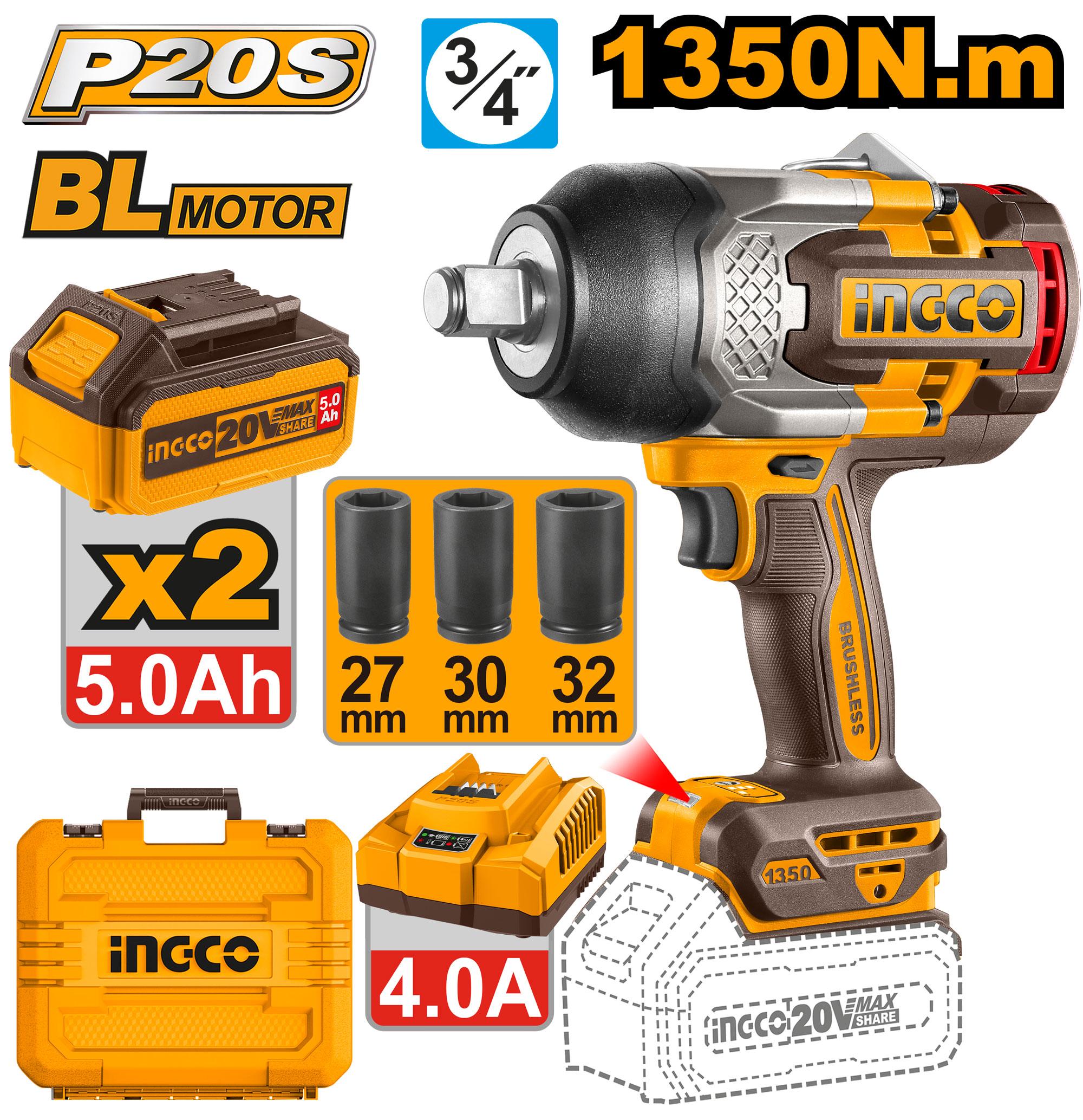 Ingco 1350nm Cordless Impact Wrench – Ref: ciwli20135---ingco-1350nm-cordless-impact-wrench