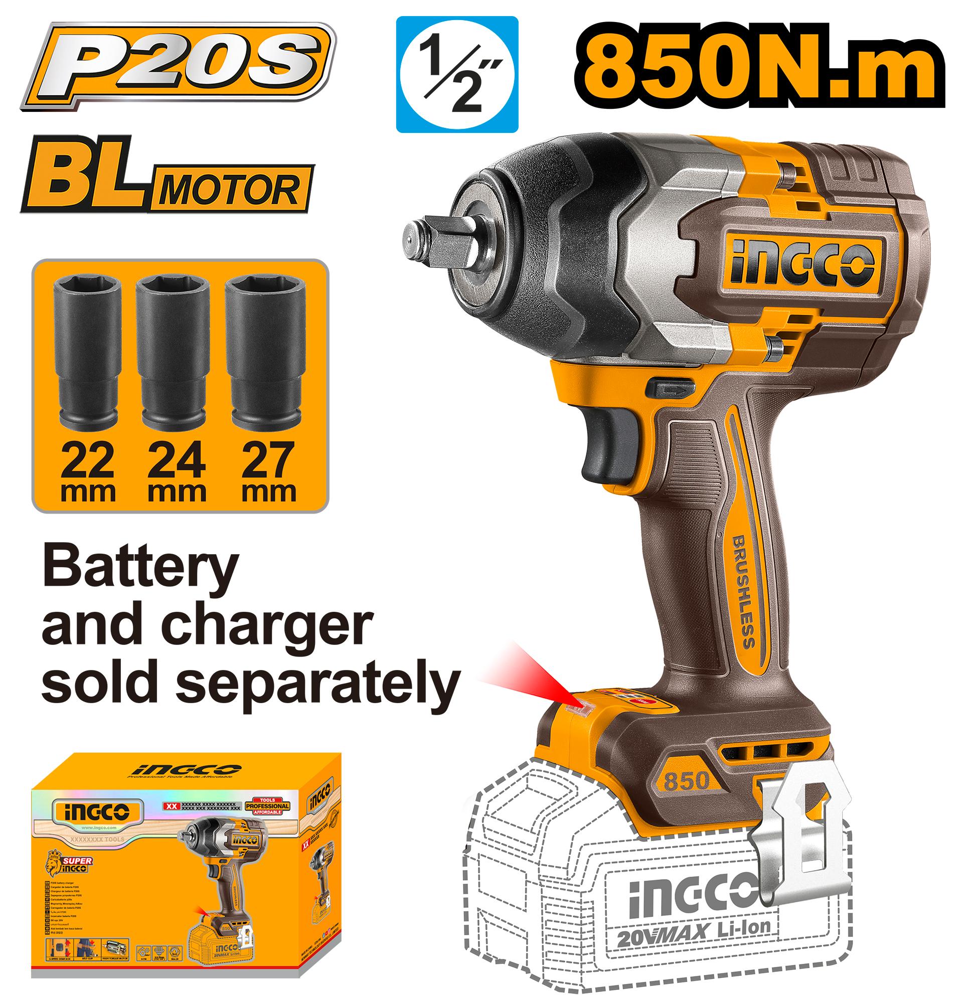 Ingco 850nm Cordless Impact Wrench – Ref: ciwli20851tm---ingco-850nm-cordless-impact-wrench