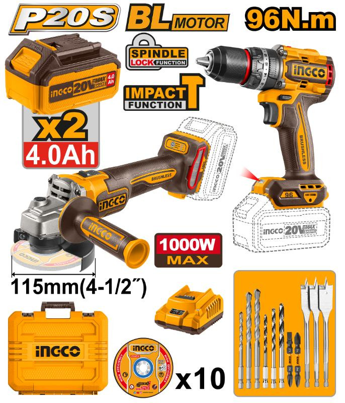 Ingco 20v 4AH Cordless Drill Grinder Combo Set – Ref: cosli241298---ingco-20v-4ah-cordless-drill-grinder-combo-set