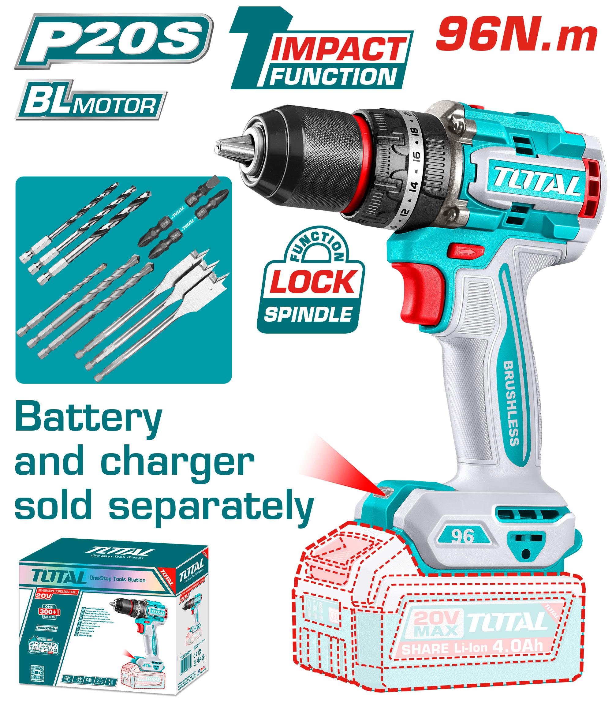 Total Brushless Cordless Impact Drill (20V) (96Nm) – Ref: tidli209681---total-brushless-cordless-impact-drill-20v-96nm