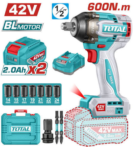 Total 600nm (42V) Cordless Impact Wrench – Ref: tiwli42608---total-600nm-42v-cordless-impact-wrench