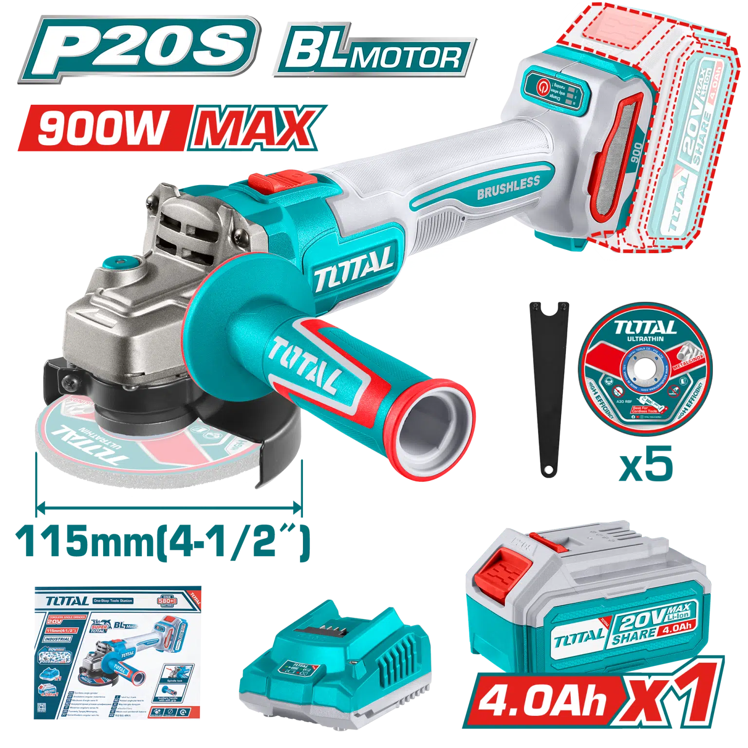 Total 20V Brushless Cordless Grinder